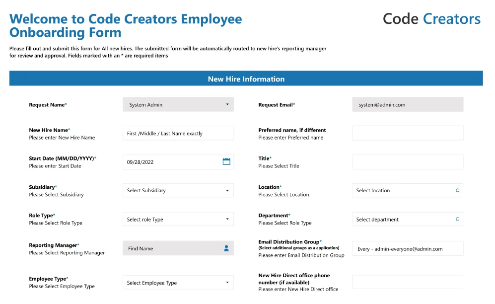 Employee Onboarding Form