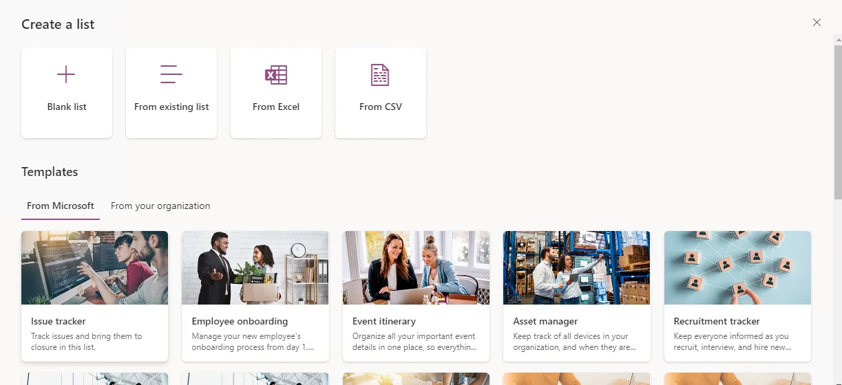 Create a list button To create a list from scratch, click on the ‘Create a list’ button