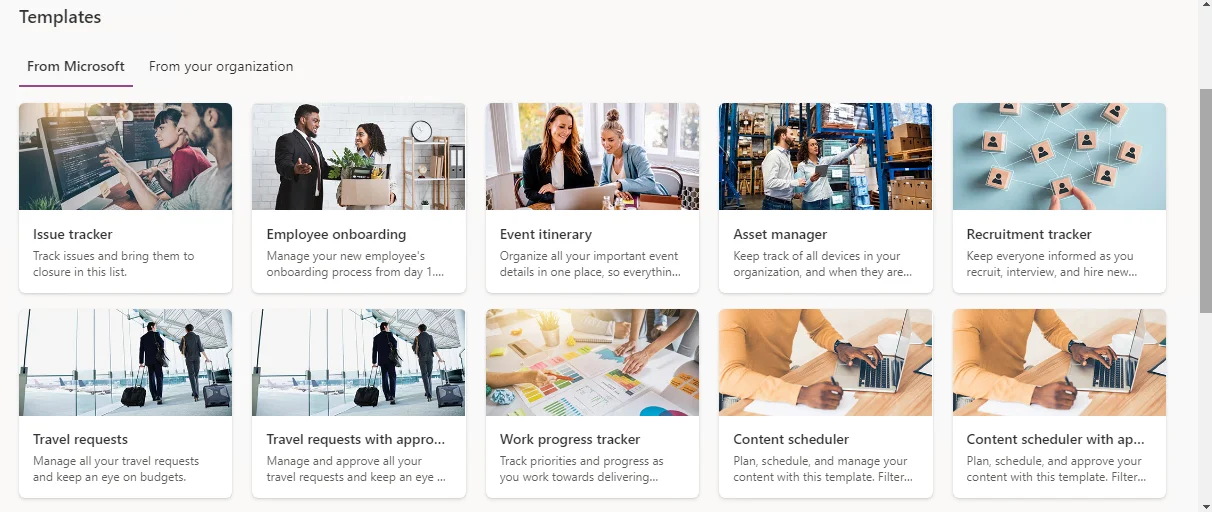 Different sharepoint list templates