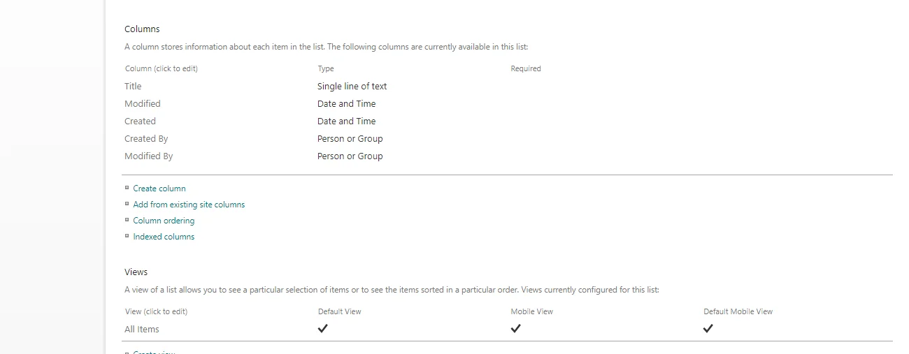 SharePoint lust settings options