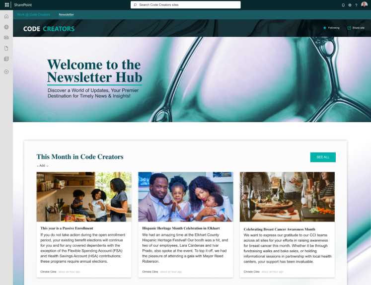 Automated newsletter created by Code Creators by utilizing SharePoint automation