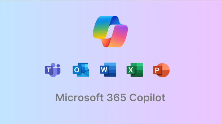 infographic showing product logos like teams, outlook, word, excel, and powerpoint where microsoft 365 copilot is integrated