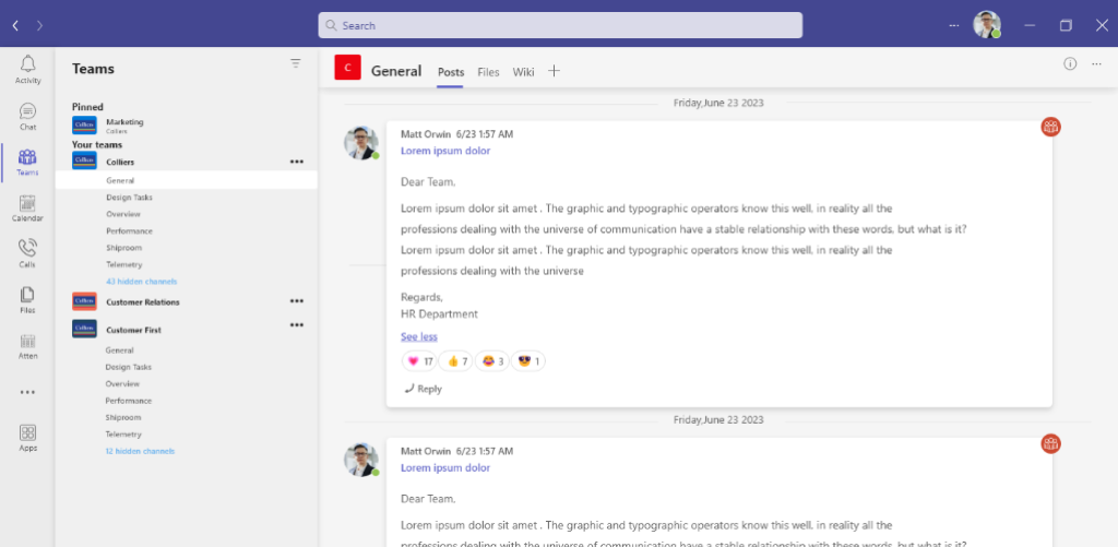 Microsoft teams interface 