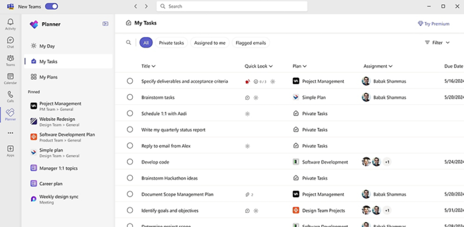 Image  of the Microsoft Planner app in Teams. 