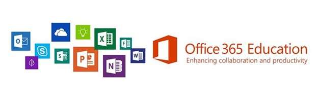 The Microsoft Office 365 Education logo with colorful icons representing various applications like skype, powerpoint, excel etc